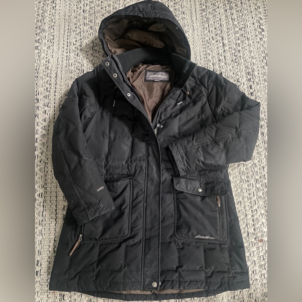 Women's L Eddie Bauer Superior Down Parka Jacket Coat Hooded Quilted Puffer Zip